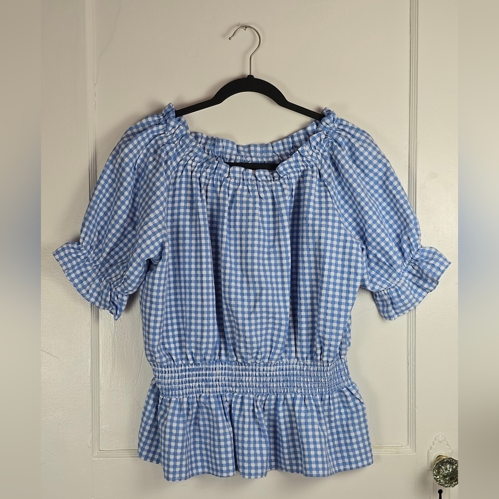 Buffalo David Bitton Blue and White Gingham Cottagecore Top M